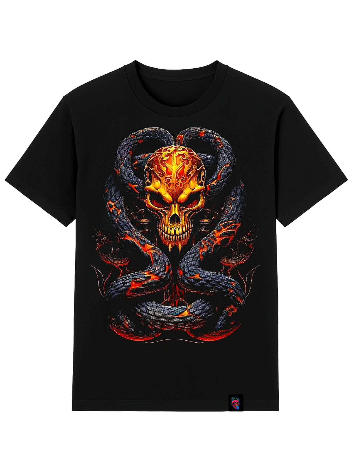 Fiery Skull Snake Graphic Tee - Softfeel Heavyweight Organic Cotton - SourThreadz Premium Drop