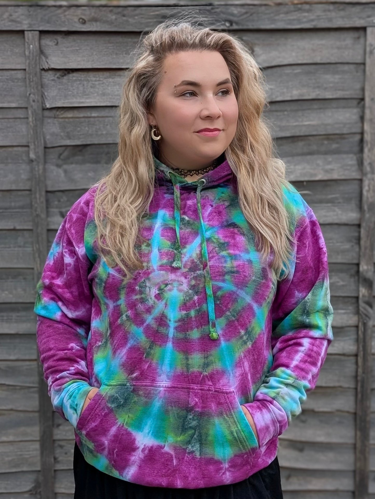 UK Handmade Tie-Dye Hoodie - Galactic Dragon Spiral - SourThreadz