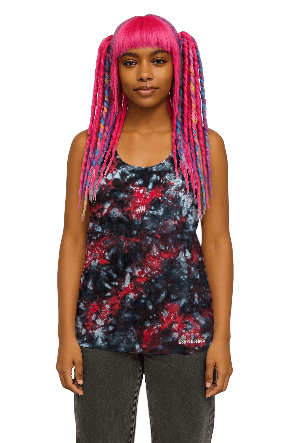 Organic Tie-Dye Women's Tank Top - Red Black Camo - Bold Contrast - SourThreadz