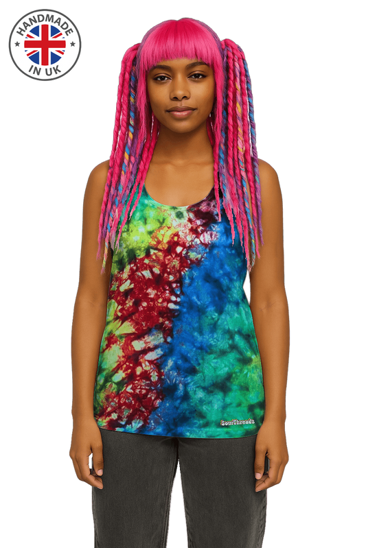 Organic Tie-Dye Women's Tank Top - Toxic Rainbow - Grunge Festival Style - SourThreadz