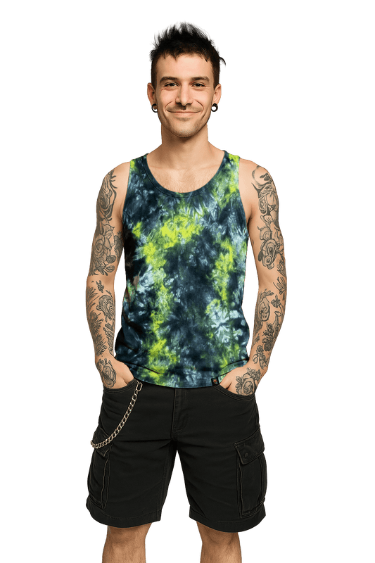 Organic Tie-Dye Tank Top - Black Yellow Camo - Bold Grunge Look - SourThreadz