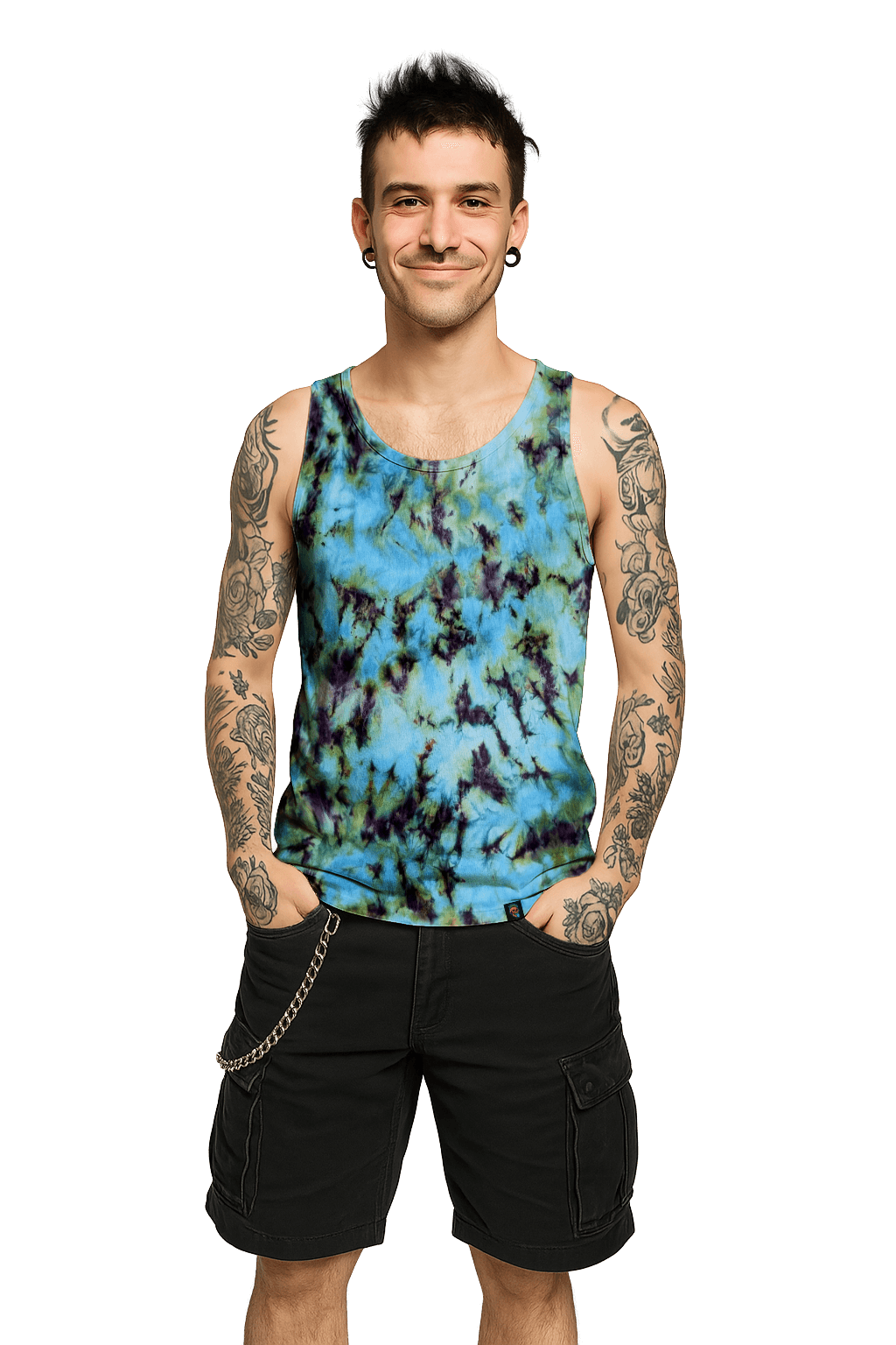 Organic Tie-Dye Tank Top - Blue Green Camo - Streetwear Essential - SourThreadz