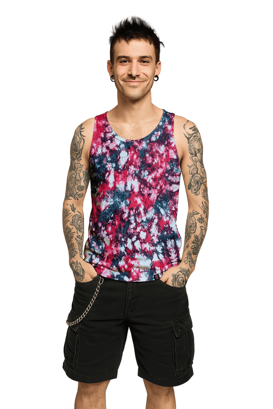 Organic Tie-Dye Tank Top - Teal Hibiscus Camo - Streetwear Look - SourThreadz