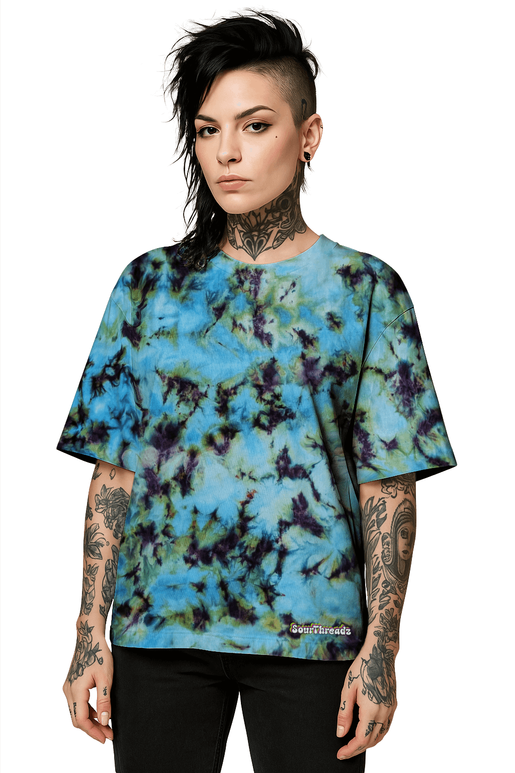 Tie-Dye Organic Boxy Oversized T-Shirt - Blue Green Camo - Streetwear Essential - SourThreadz