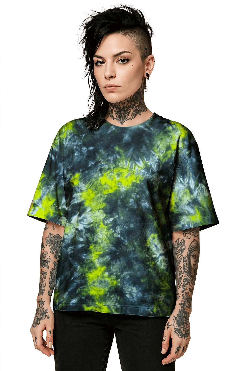 Tie-Dye Organic Boxy Oversized T-Shirt - Black Yellow Camo - Bold Grunge Look - SourThreadz