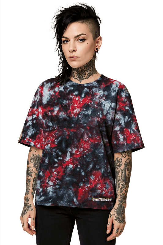 Tie-Dye Organic Boxy Oversized T-Shirt - Red Black Camo - Bold Contrast - SourThreadz