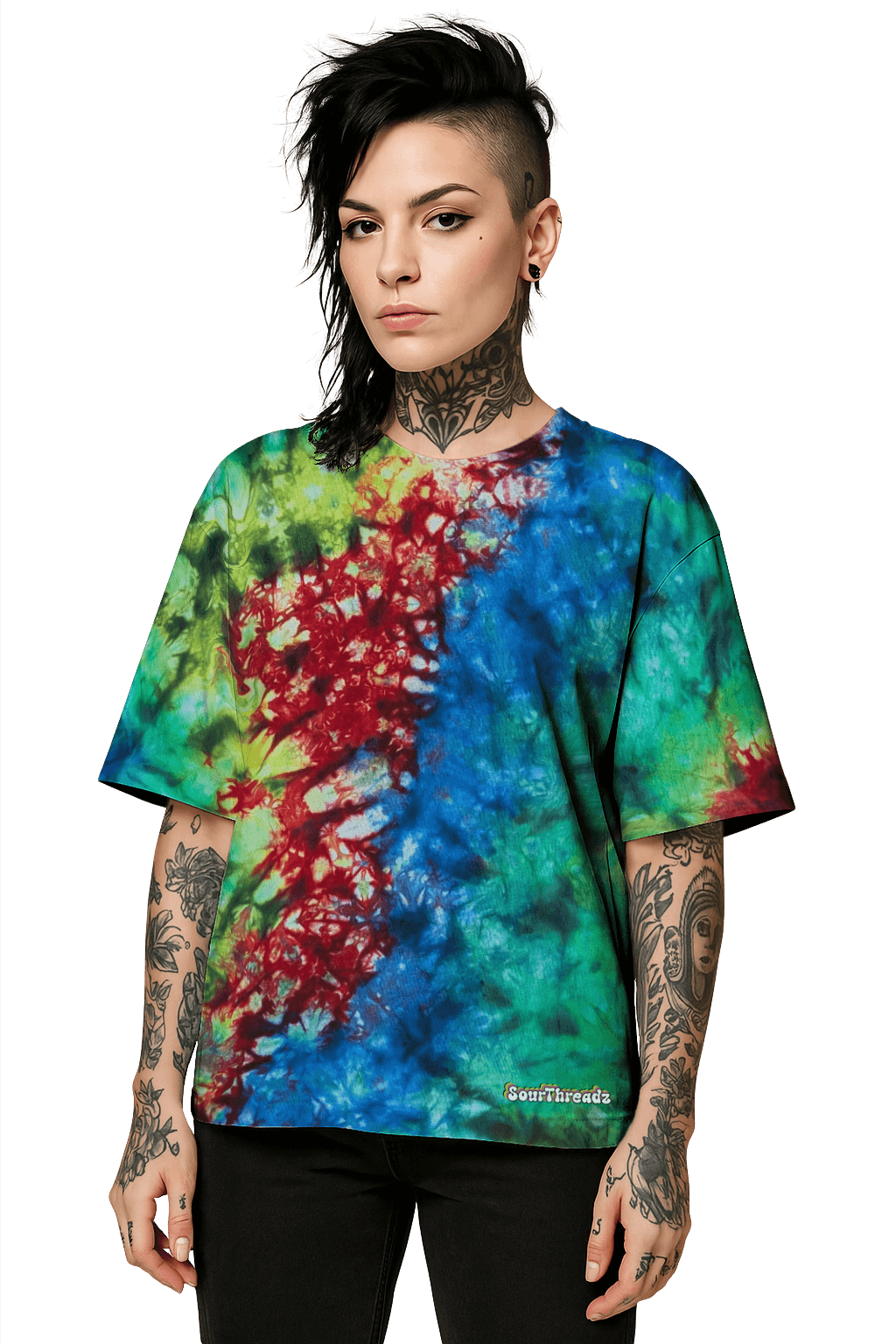 Tie-Dye Organic Boxy Oversized T-Shirt - Toxic Rainbow - Grunge Festival Style - SourThreadz