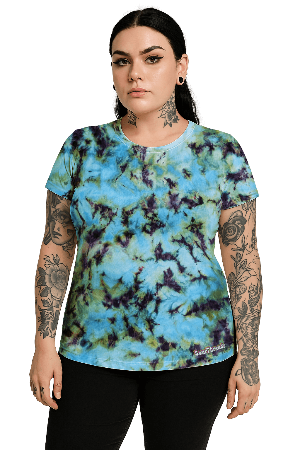 Tie-Dye Women's Fitted T-Shirt - Blue Green Camo - Streetwear Essential - SourThreadz