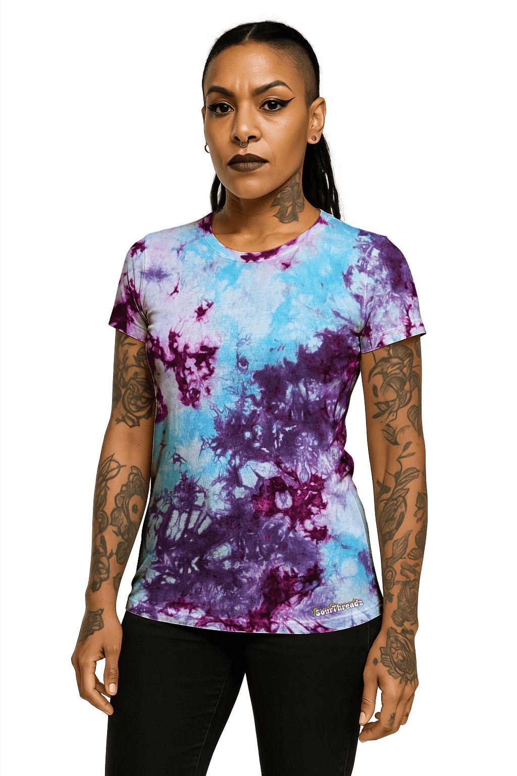 Tie-Dye Women's Fitted T-Shirt - Blue Magenta Purple - Festival Ready - SourThreadz