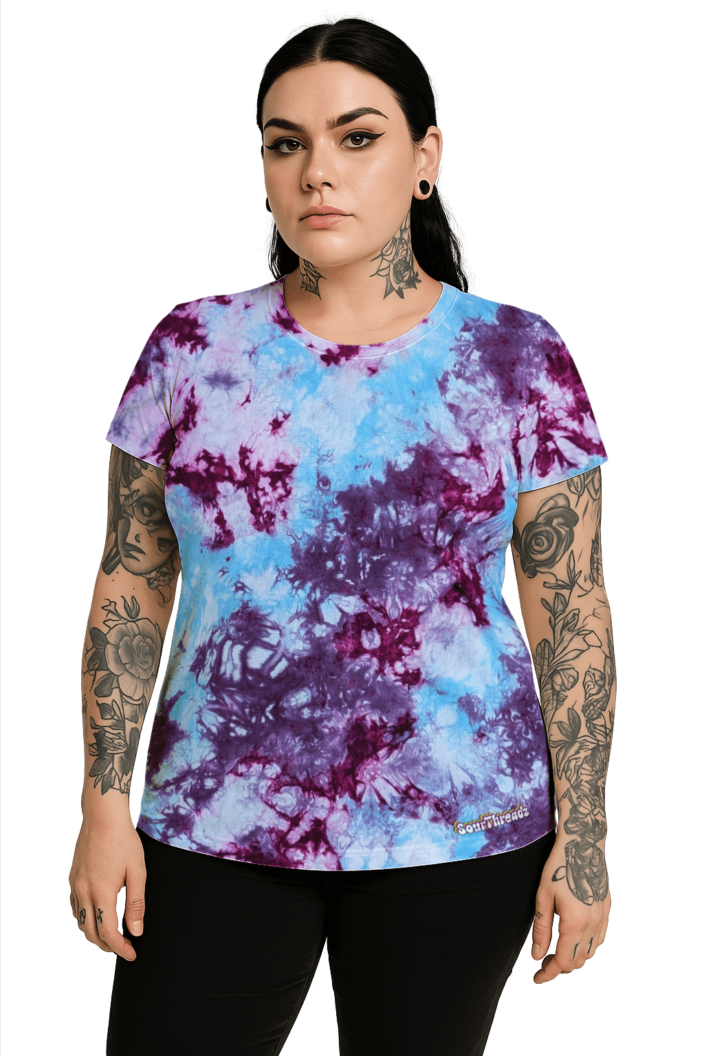 Tie-Dye Women's Fitted T-Shirt - Blue Magenta Purple - Festival Ready - SourThreadz
