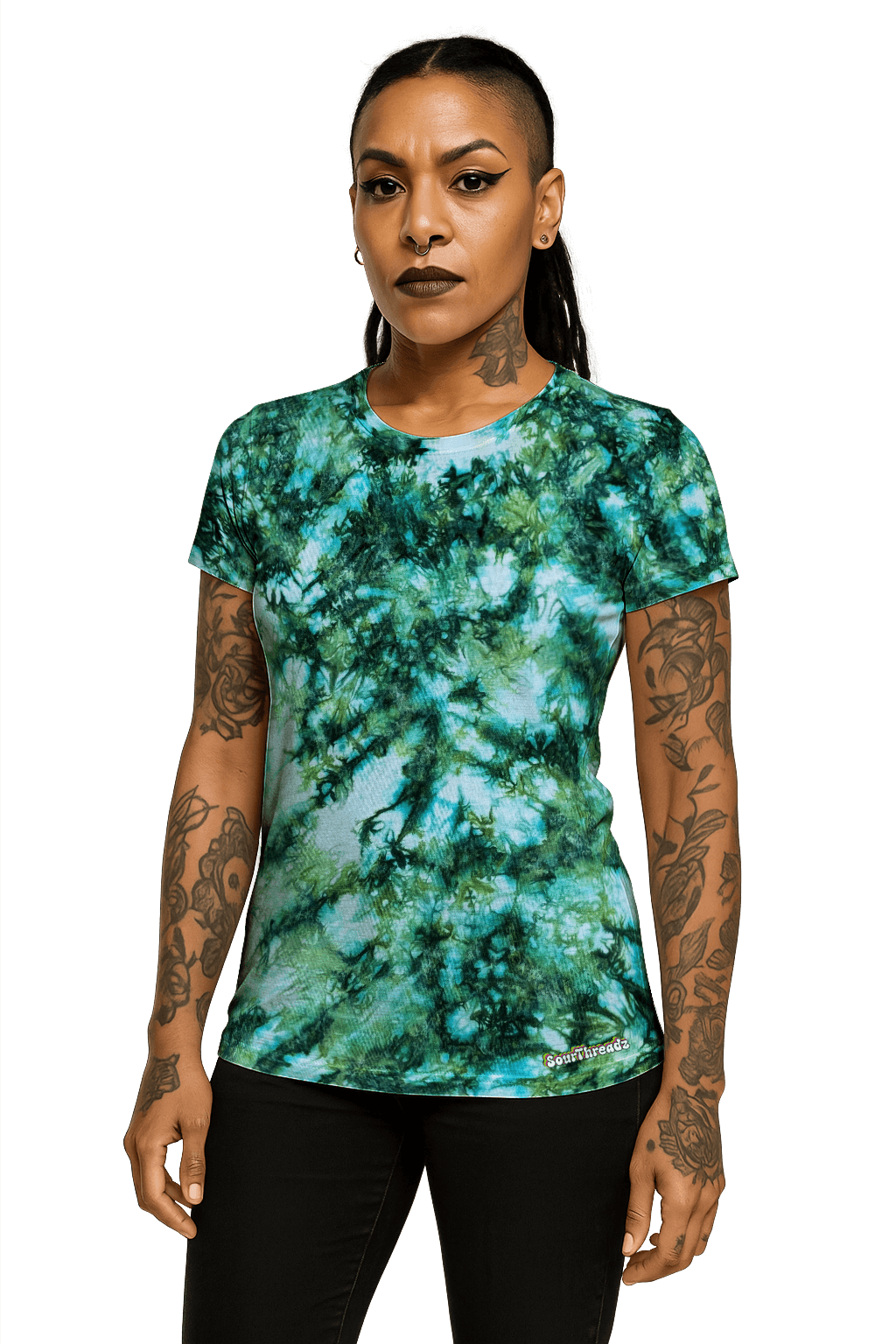 Tie-Dye Women's Fitted T-Shirt - Green Camo - Alternative Inspired - SourThreadz
