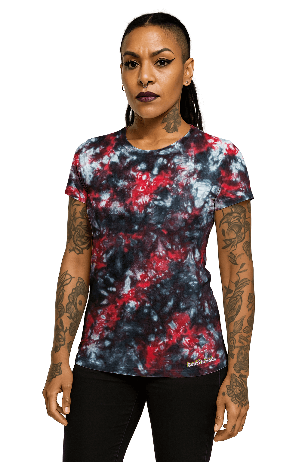 Tie-Dye Women's Fitted T-Shirt - Red Black Camo - Bold Contrast - SourThreadz