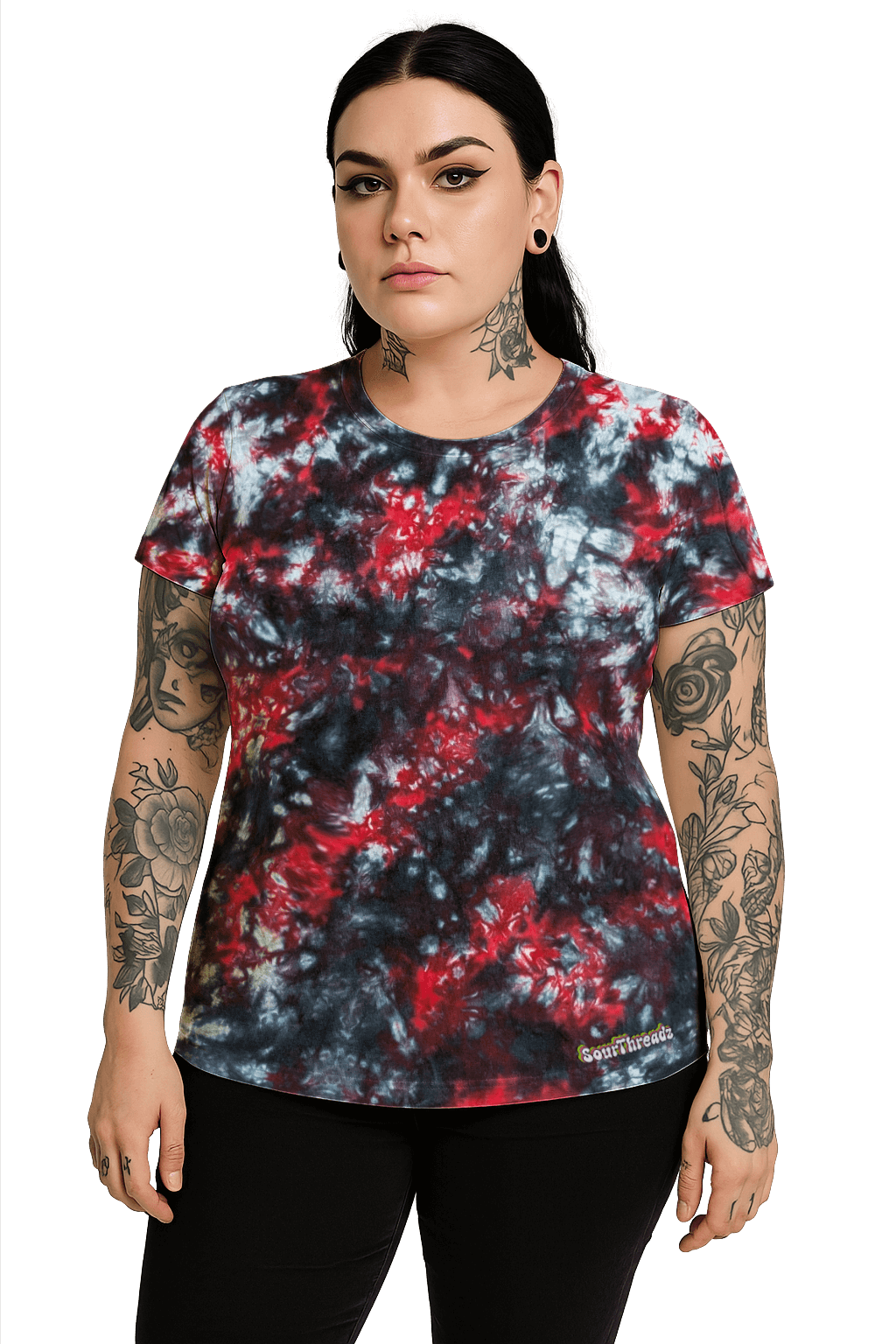 Tie-Dye Women's Fitted T-Shirt - Red Black Camo - Bold Contrast - SourThreadz