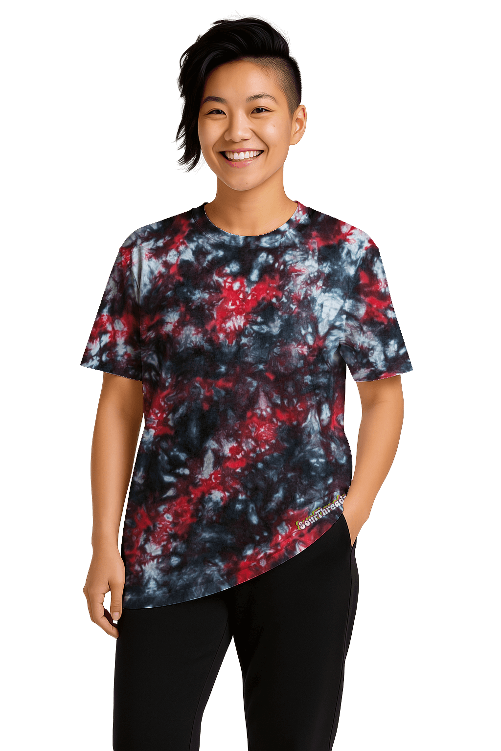 Tie-Dye Women’s Relaxed T-Shirt - Red Black Camo - Bold Contrast - SourThreadz
