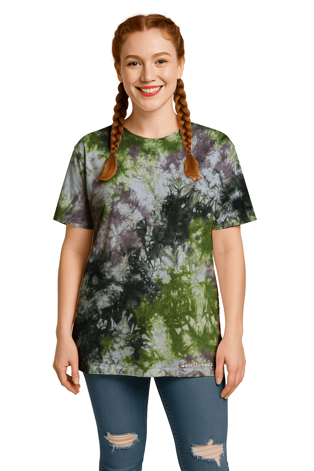 Tie-Dye Women’s Relaxed T-Shirt - Green Brown Camo - Earth Tones - SourThreadz