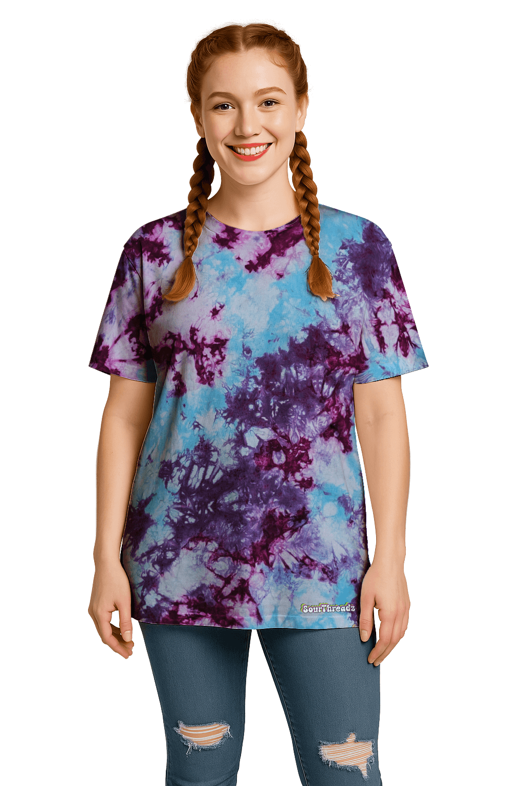 Tie-Dye Women’s Relaxed T-Shirt - Blue Magenta Purple - Festival Ready - SourThreadz