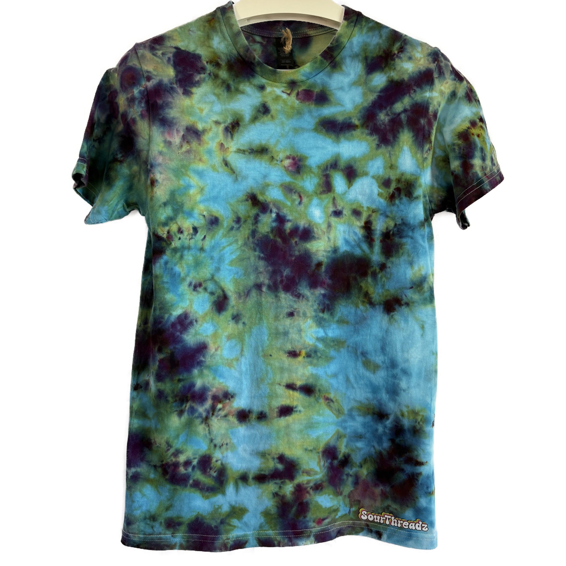Hand-dyed turquoise and green camo tie-dye T-shirt for alternative fashion lovers