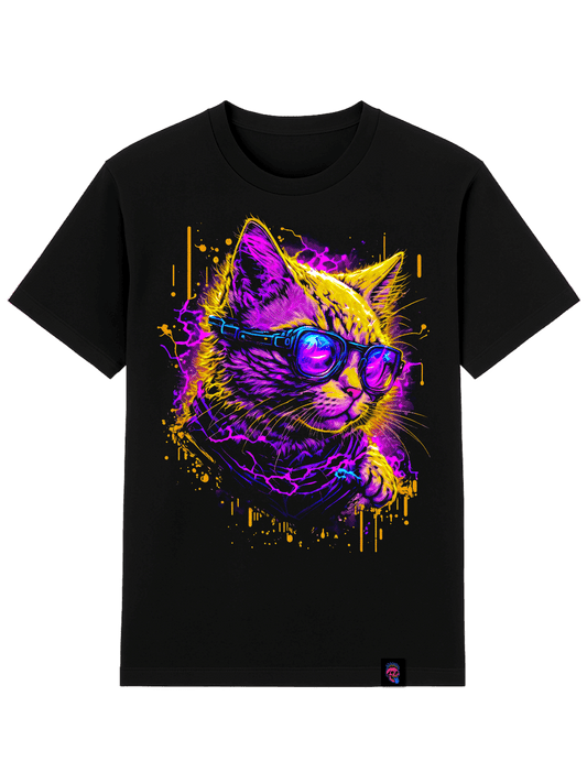 Cool Trippy Cat Graphic Tee - Softfeel Heavyweight Organic Cotton - SourThreadz Premium Drop