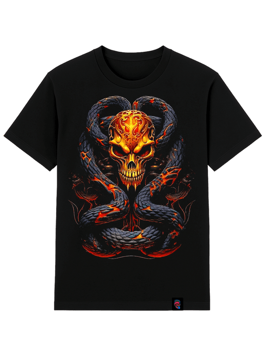 Fiery Skull Snake Graphic Tee - Softfeel Heavyweight Organic Cotton - SourThreadz Premium Drop