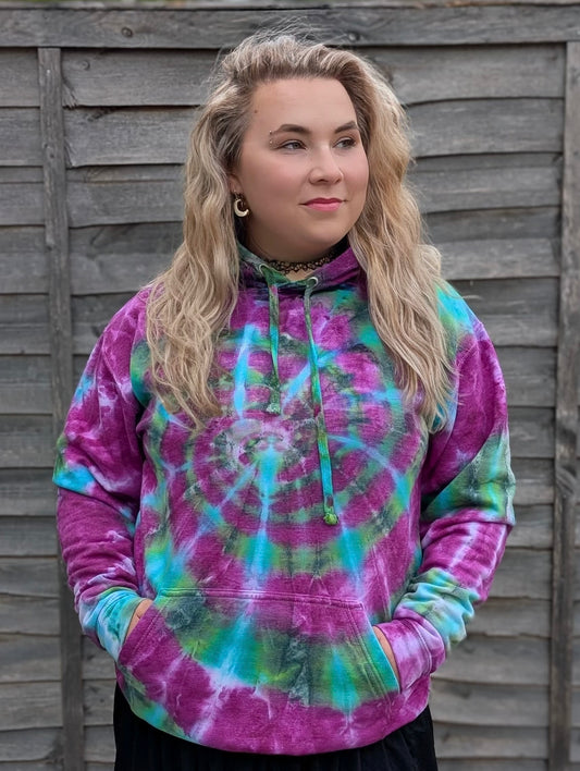 UK Handmade Tie-Dye Hoodie - Galactic Dragon Spiral - SourThreadz