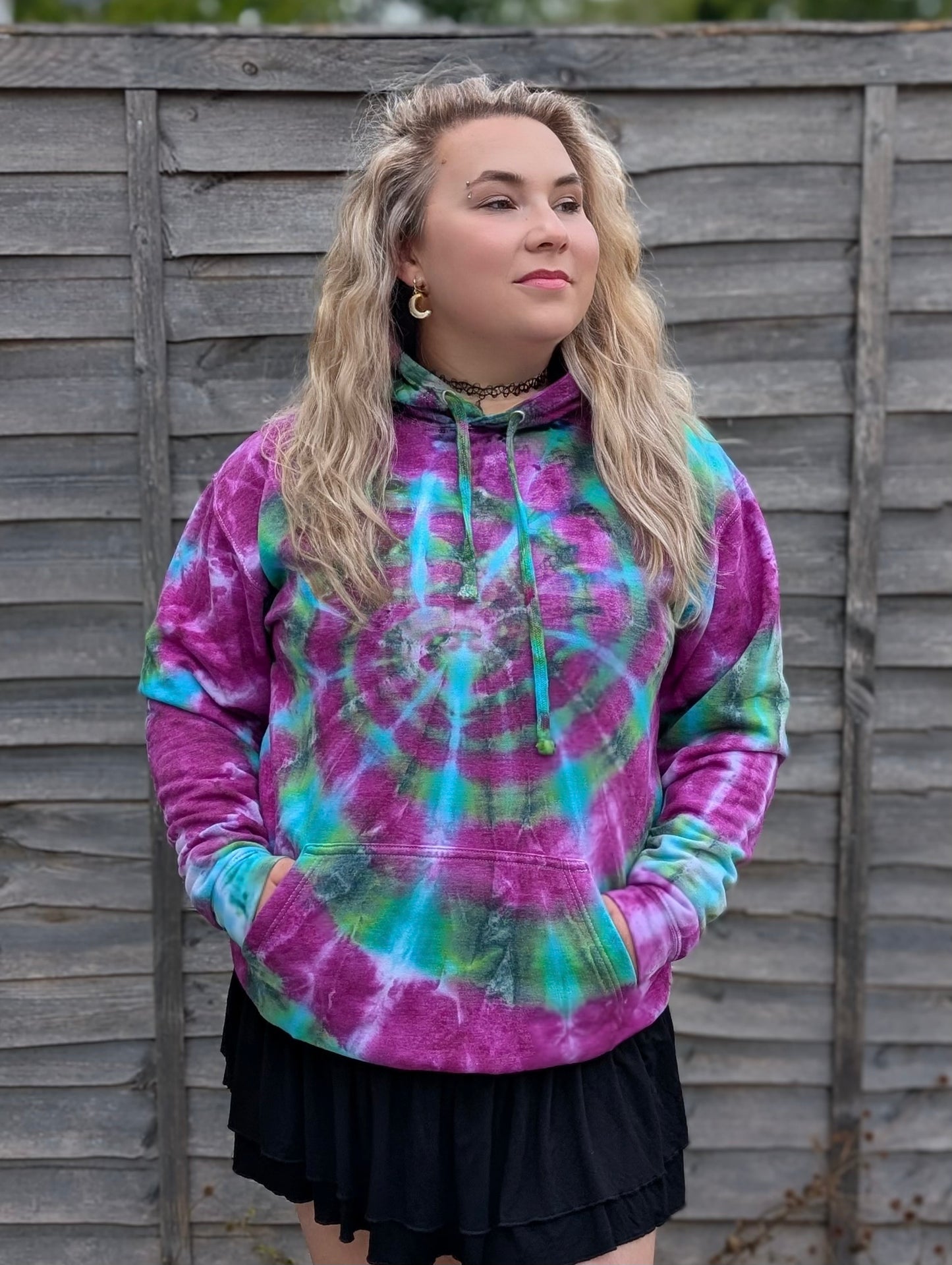 UK Handmade Tie-Dye Hoodie - Galactic Dragon Spiral - SourThreadz