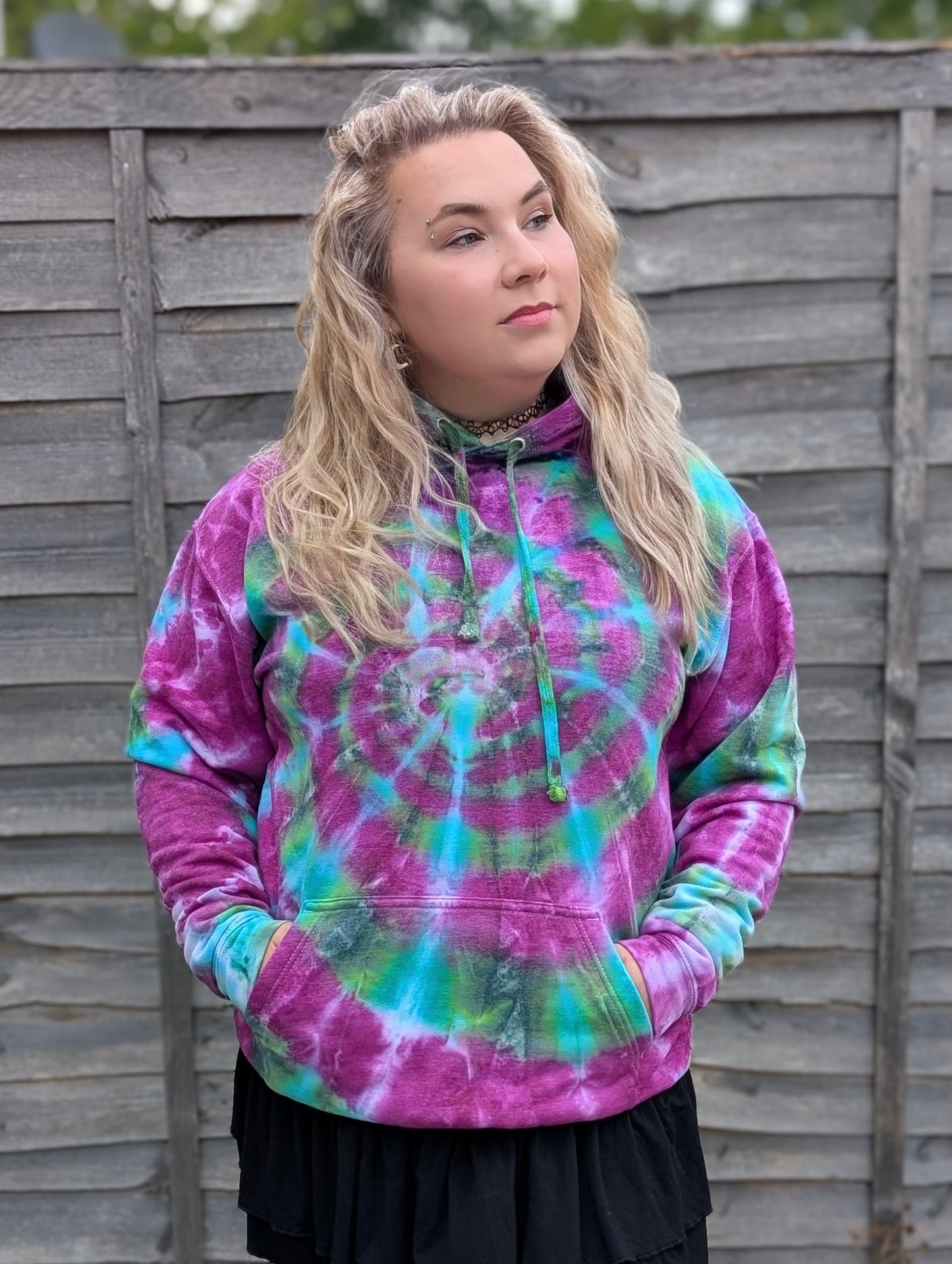 UK Handmade Tie-Dye Hoodie - Galactic Dragon Spiral - SourThreadz