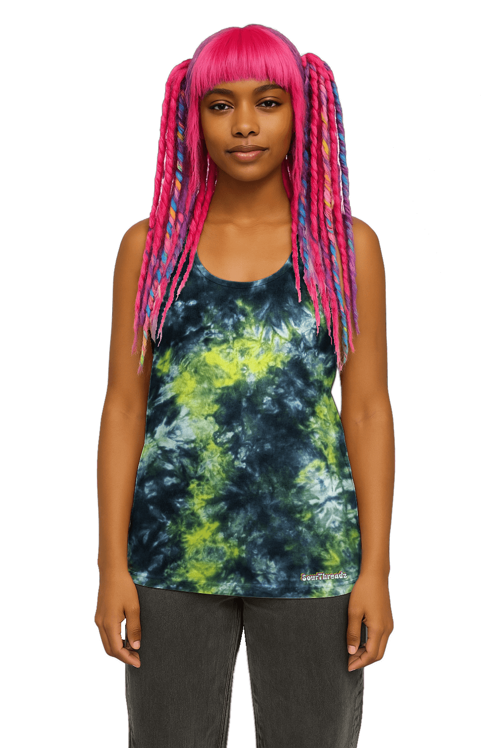 Organic Tie-Dye Women's Tank Top - Black Yellow Camo - Bold Grunge Look - SourThreadz