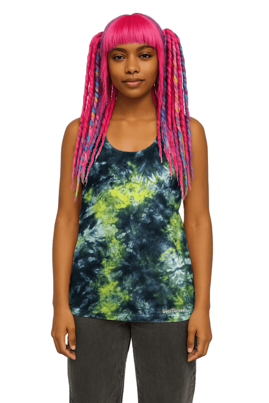 Organic Tie-Dye Women's Tank Top - Black Yellow Camo - Bold Grunge Look - SourThreadz