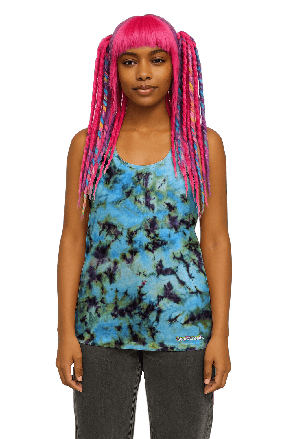 Organic Tie-Dye Women's Tank Top - Blue Green Camo - Streetwear Essential - SourThreadz