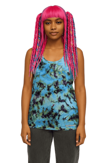 Organic Tie-Dye Women's Tank Top - Blue Green Camo - Streetwear Essential - SourThreadz