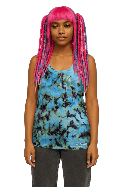 Organic Tie-Dye Women's Tank Top - Blue Green Camo - Streetwear Essential - SourThreadz