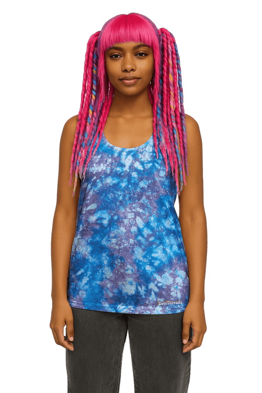 Organic Tie-Dye Women's Tank Top - Blue Lavender - Soft Edge Cool - SourThreadz