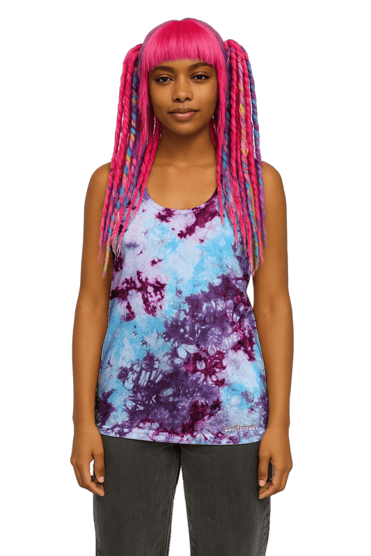 Organic Tie-Dye Women's Tank Top - Blue Magenta Purple - Festival Ready - SourThreadz