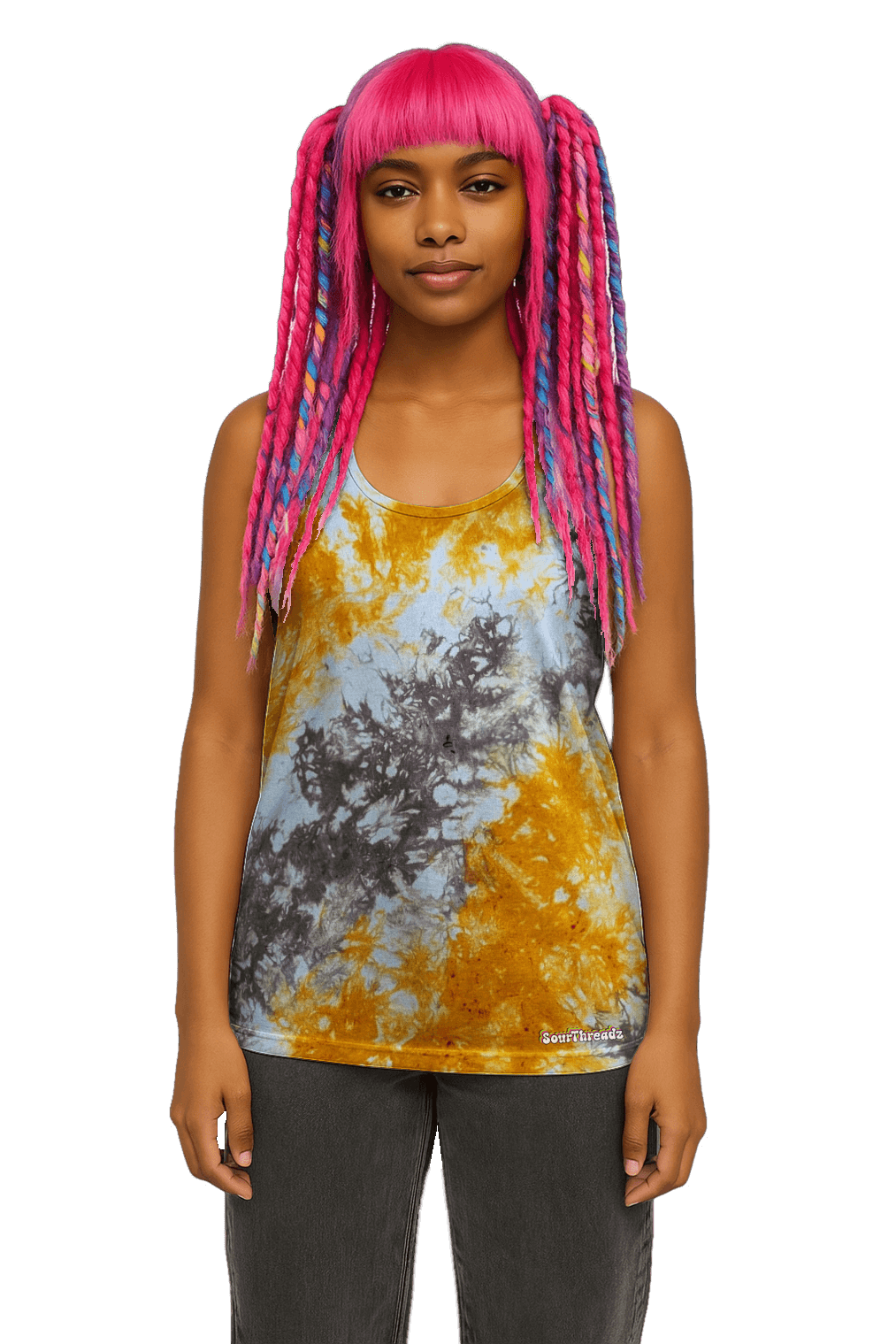 Organic Tie-Dye Women's Tank Top - Brown Orange White - Vintage Vibes - SourThreadz