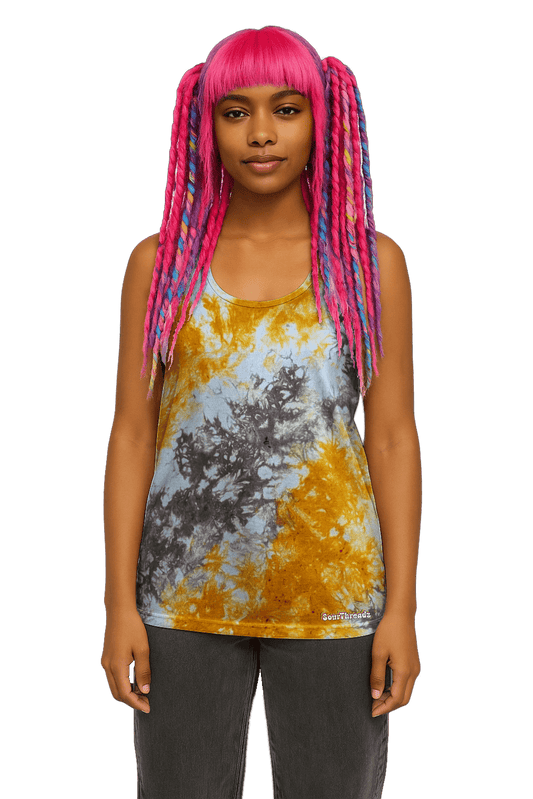 Organic Tie-Dye Women's Tank Top - Brown Orange White - Vintage Vibes - SourThreadz
