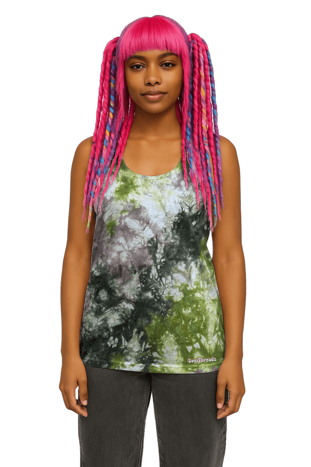 Organic Tie-Dye Women's Tank Top - Green Brown Camo - Earth Tones - SourThreadz