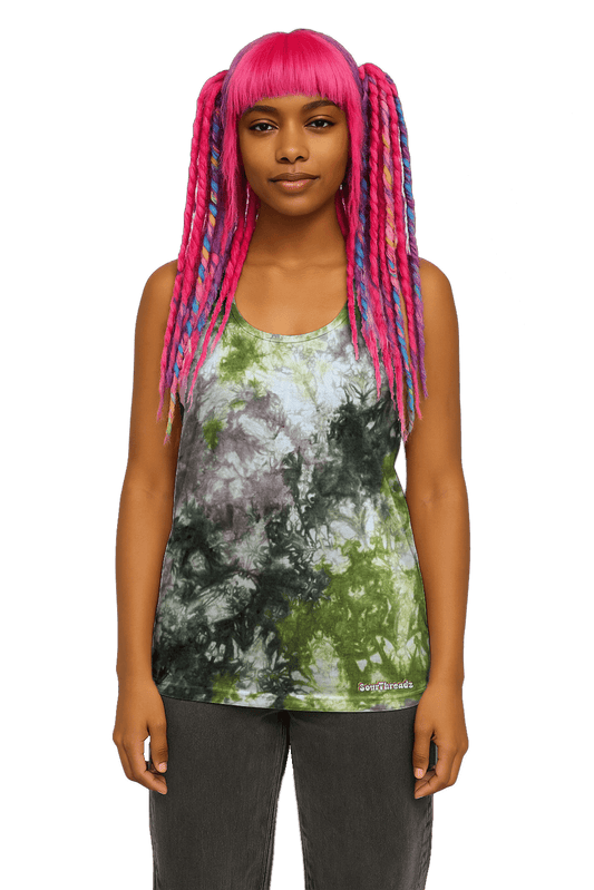 Organic Tie-Dye Women's Tank Top - Green Brown Camo - Earth Tones - SourThreadz