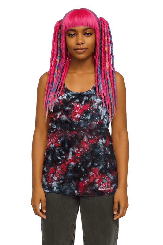 Organic Tie-Dye Women's Tank Top - Red Black Camo - Bold Contrast - SourThreadz