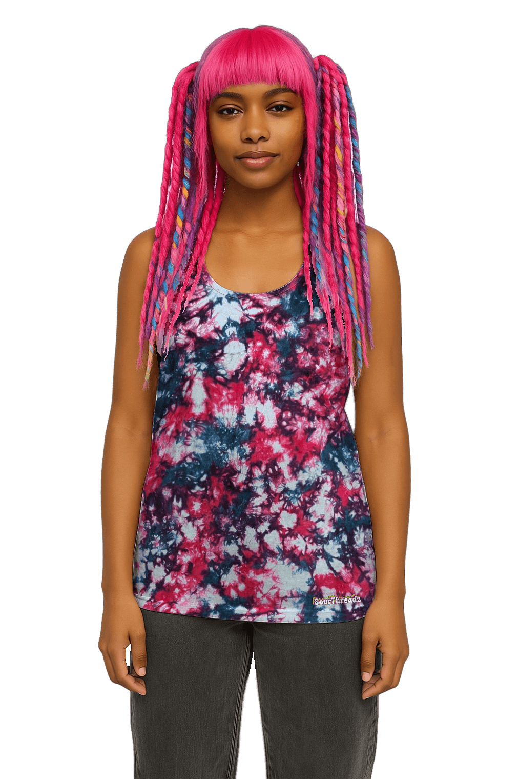Organic Tie-Dye Women's Tank Top - Teal Hibiscus Camo - Streetwear Look - SourThreadz