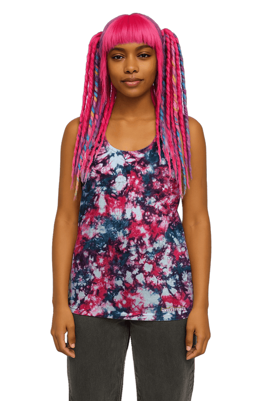 Organic Tie-Dye Women's Tank Top - Teal Hibiscus Camo - Streetwear Look - SourThreadz