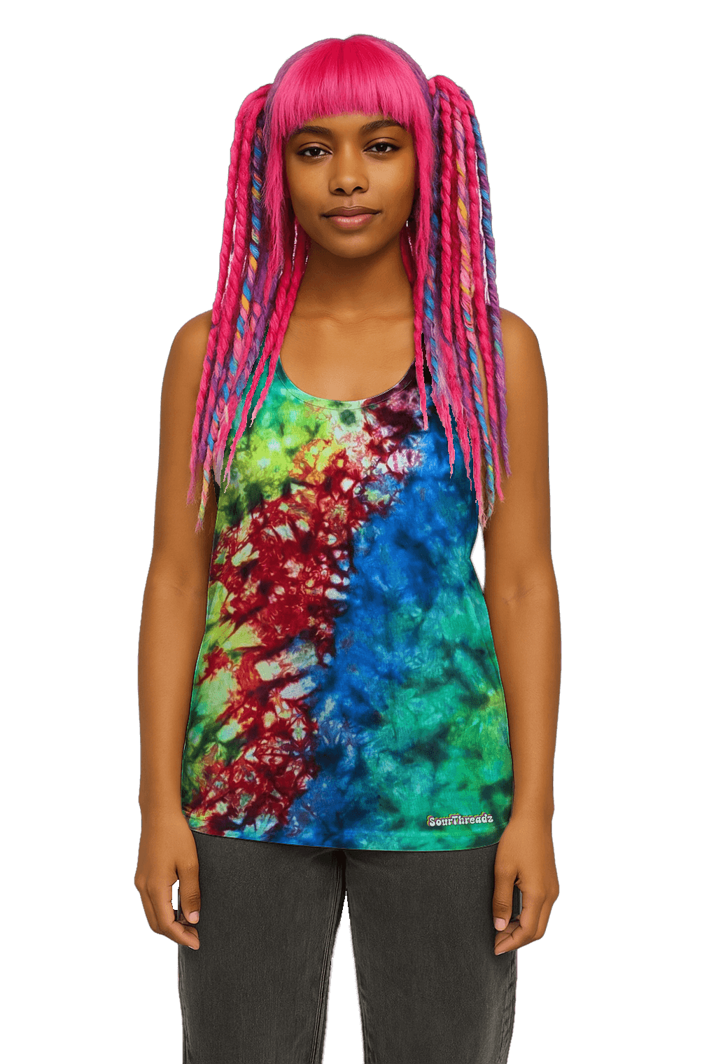 Organic Tie-Dye Women's Tank Top - Toxic Rainbow - Grunge Festival Style - SourThreadz