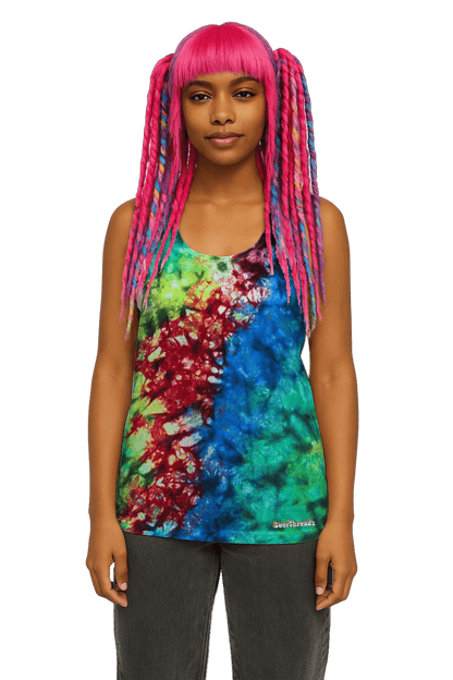 Organic Tie-Dye Women's Tank Top - Toxic Rainbow - Grunge Festival Style - SourThreadz
