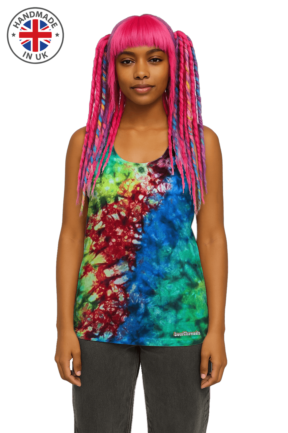 Organic Tie-Dye Women's Tank Top - Toxic Rainbow - Grunge Festival Style - SourThreadz