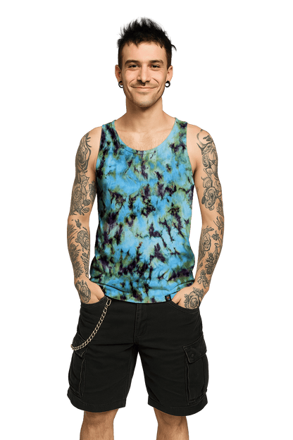 Organic Tie-Dye Tank Top - Blue Green Camo - Streetwear Essential - SourThreadz