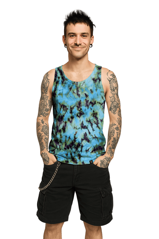 Organic Tie-Dye Tank Top - Blue Green Camo - Streetwear Essential - SourThreadz