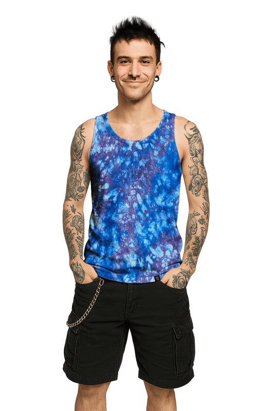 Organic Tie-Dye Tank Top - Blue Lavender - Soft Edge Cool - SourThreadz