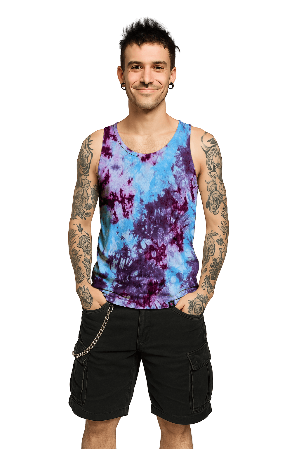 Organic Tie-Dye Tank Top - Blue Magenta Purple - Festival Ready - SourThreadz