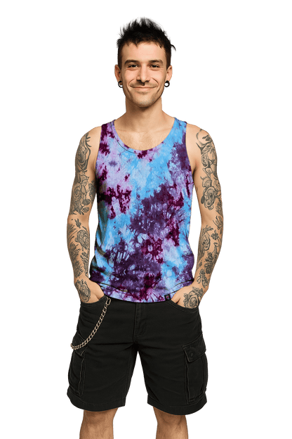 Organic Tie-Dye Tank Top - Blue Magenta Purple - Festival Ready - SourThreadz