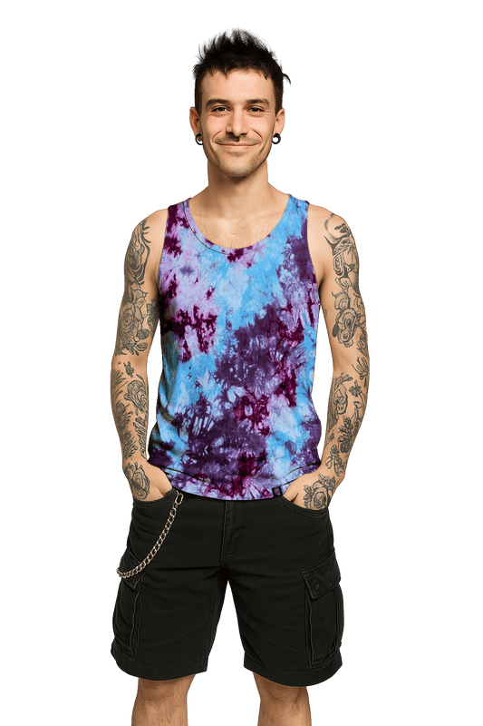 Organic Tie-Dye Tank Top - Blue Magenta Purple - Festival Ready - SourThreadz