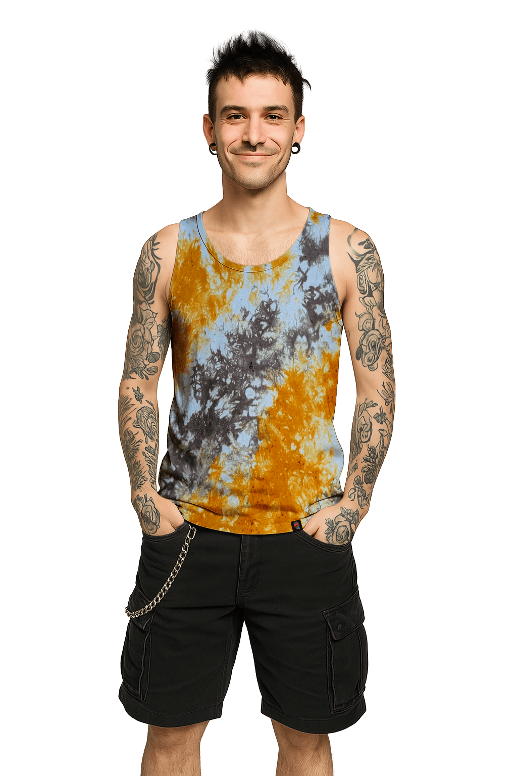 Organic Tie-Dye Tank Top - Brown Orange White - Vintage Vibes - SourThreadz